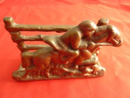Servietten - oder  Notizhalter, Reiter springend, Messing