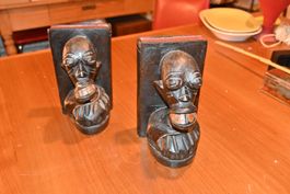 afrik. brutalistisch BUCHSTÜTZEN Köpfe handgeschnitzt EBENHO