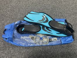 Schnorchelset Taucherbrille Flossen blau Grösse 34-35