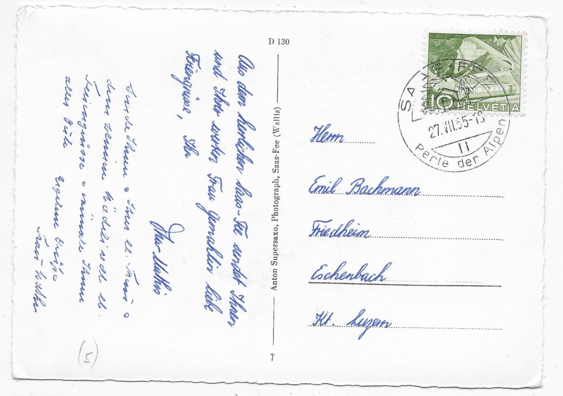 Cartoline postali: Kappelenweg mit Alphubel bei Saas-Fee – Usato da Hefenhofen venduto da Richsalz 1