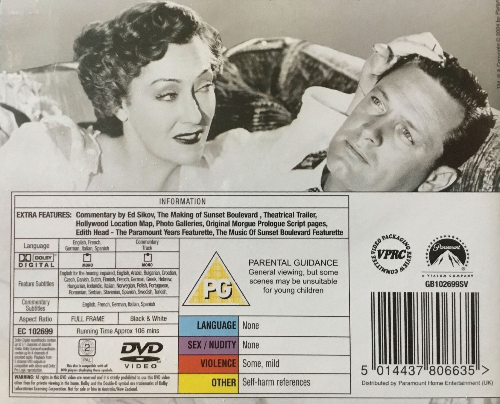 Tutti i DVDs: SUNSET BOULEVARD - DVD Billy Wilder  Holden Swanson Stroheim – Usato da Zürich venduto da kalikabisa 5