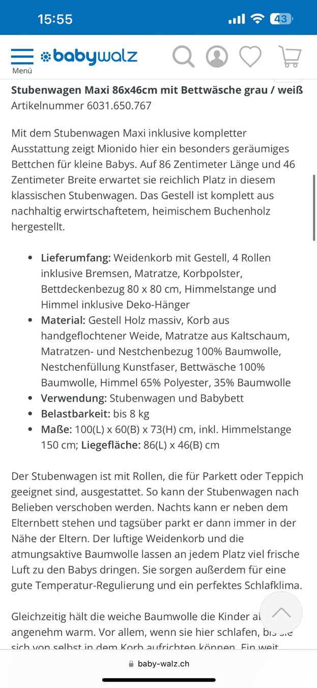 Wiegen & Stubenwagen: Stubenwagen Maxi Hochbett Baby 86x46cm – Gebraucht aus Allschwil von chris.cox 8