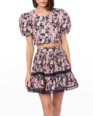 Two Piece Set Floral Print Puff Sleeve Acceptable