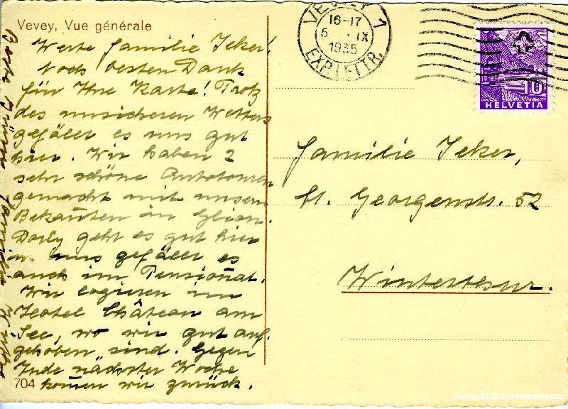 Cartoline postali: Vevey - vue générale + 1935 – Usato da Emmenbrücke venduto da teestube 1