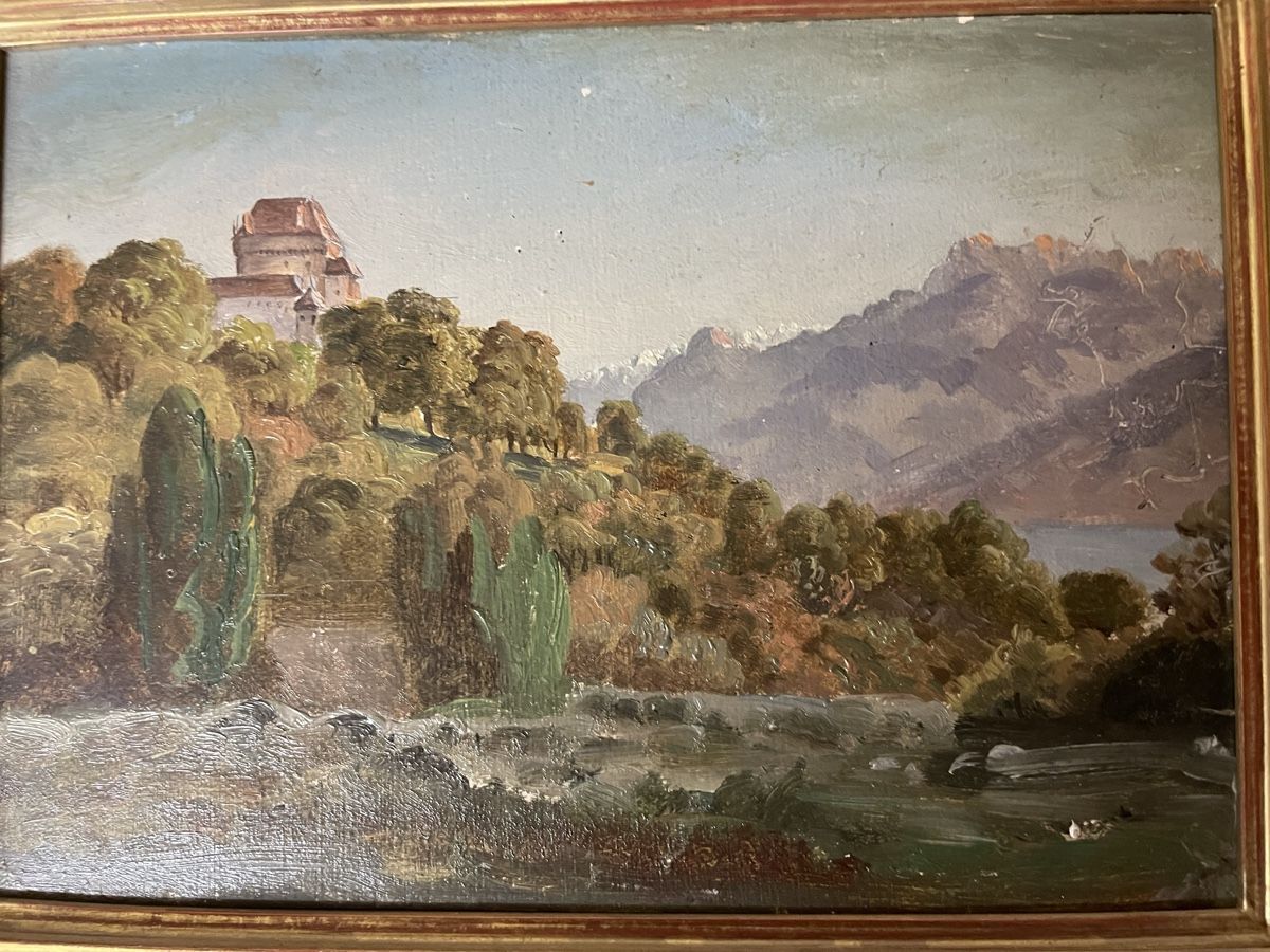 Dipinti: Gemälde Schloss Landschaft mit Gebirge – Usato da Hindelbank venduto da chinok01 1