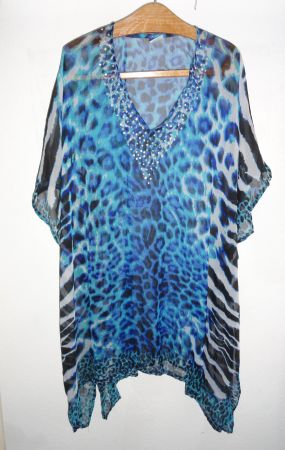 Tunique femme motif animal bleu avec strass taille unique