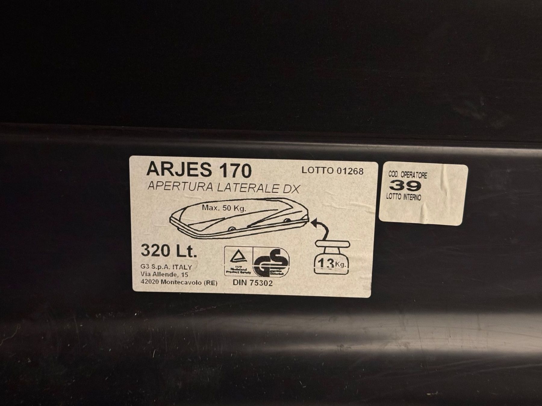 G3 Box da tetto: Dachbox G3 Arjes 320 schwarz glänzend mit Träger – Usato da Flums venduto da Joha 7