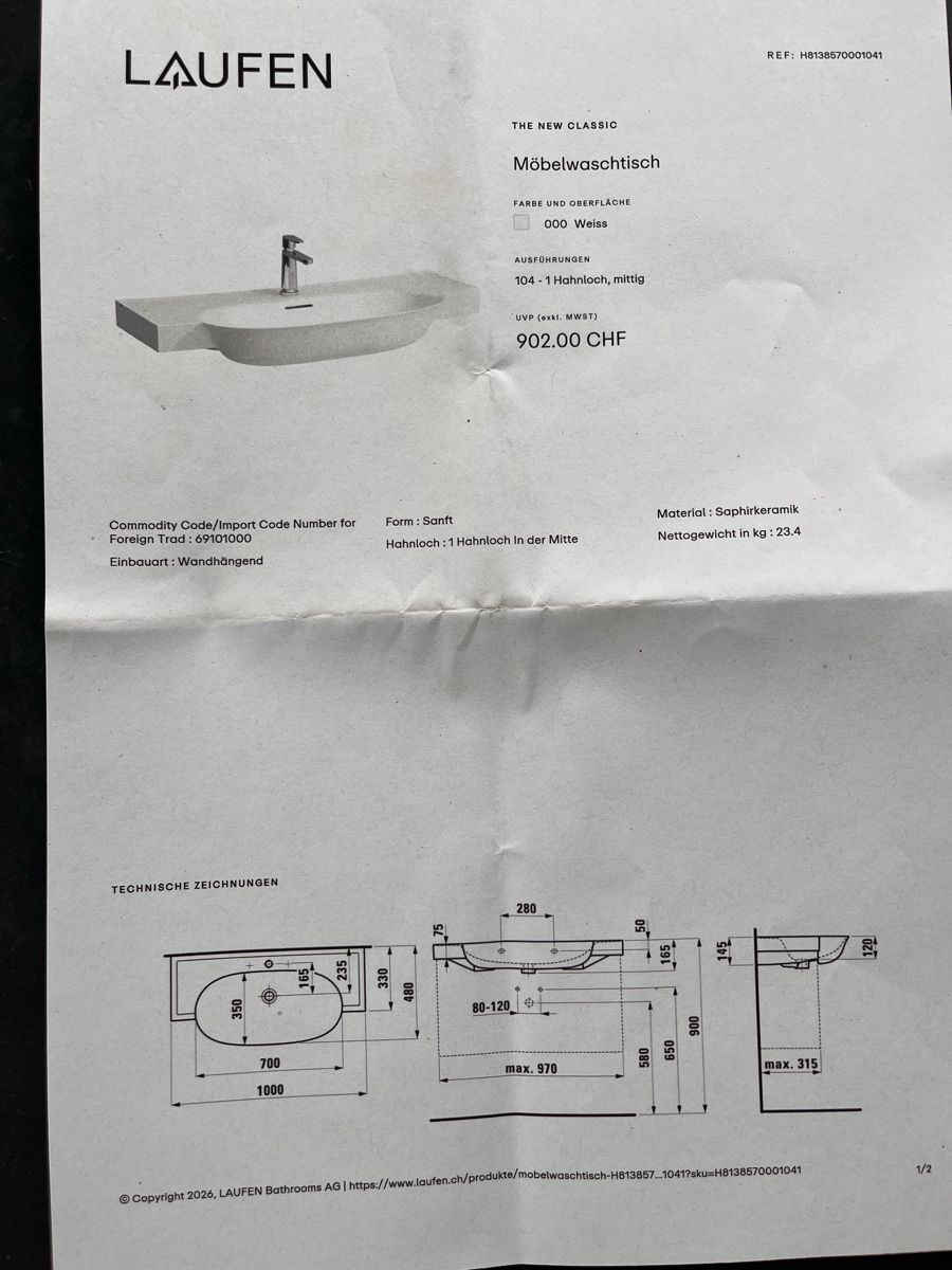 Lavabi & lavandini: LAUFEN Möbelwaschtisch Sanft Weiss mit Kratzer – Usato da Zürich venduto da Brigittebirchler777