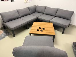 Moderne Loungegruppe Gartenmöbel Alu/Holzoptik grau