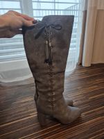 Elegante hohe Damen Stiefel dunkelgrau/blau – Gr. 40