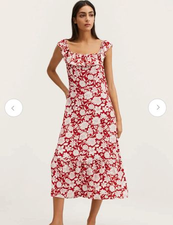 Mango summer red and white floral dress new size L