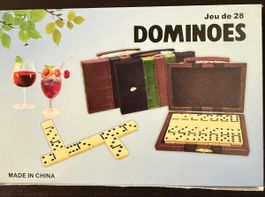 Jeu de 28 Dominoes mallette marron NEUF