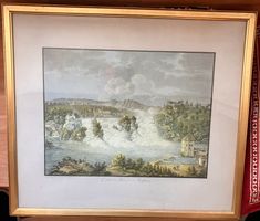 Stich Rheinfall mit Goldrahmen