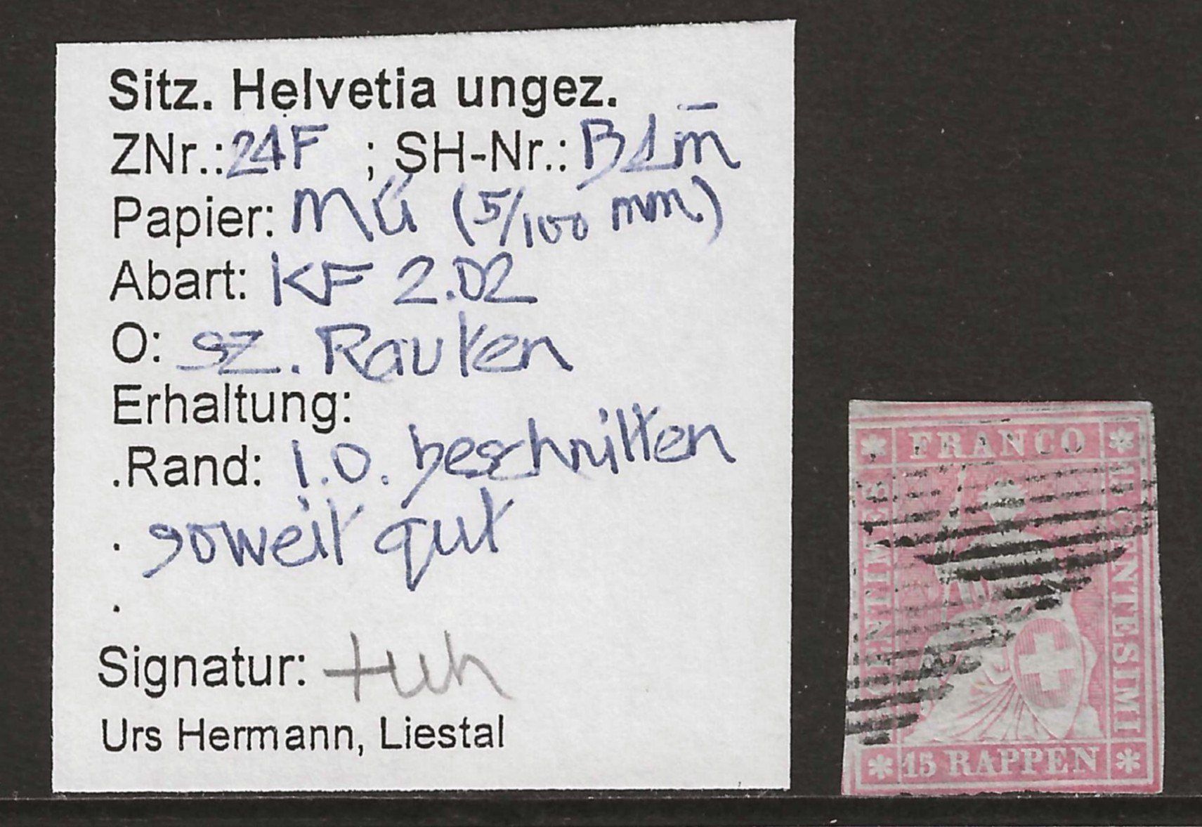 Tutti i francobolli: 1856 : Strubel Nr. 24F mit Befund : KP 450.-- – Usato da Gümligen venduto da Geniusbuy