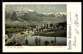 AK Buchs, Werdenberger See, Ortsansicht mit Brücke