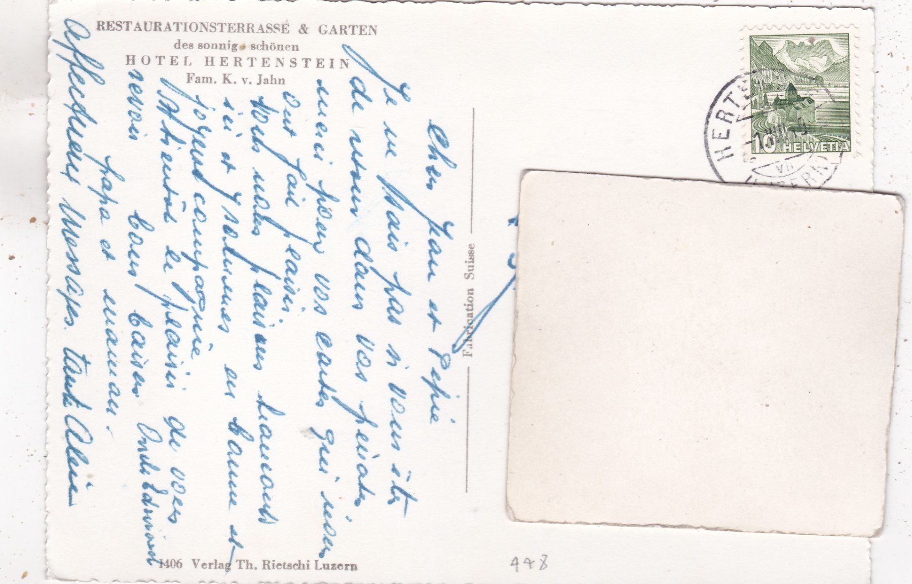 Cartoline postali: Hertenstein Hotel 1949 – Usato da Herisau venduto da Lisegrat2008 1