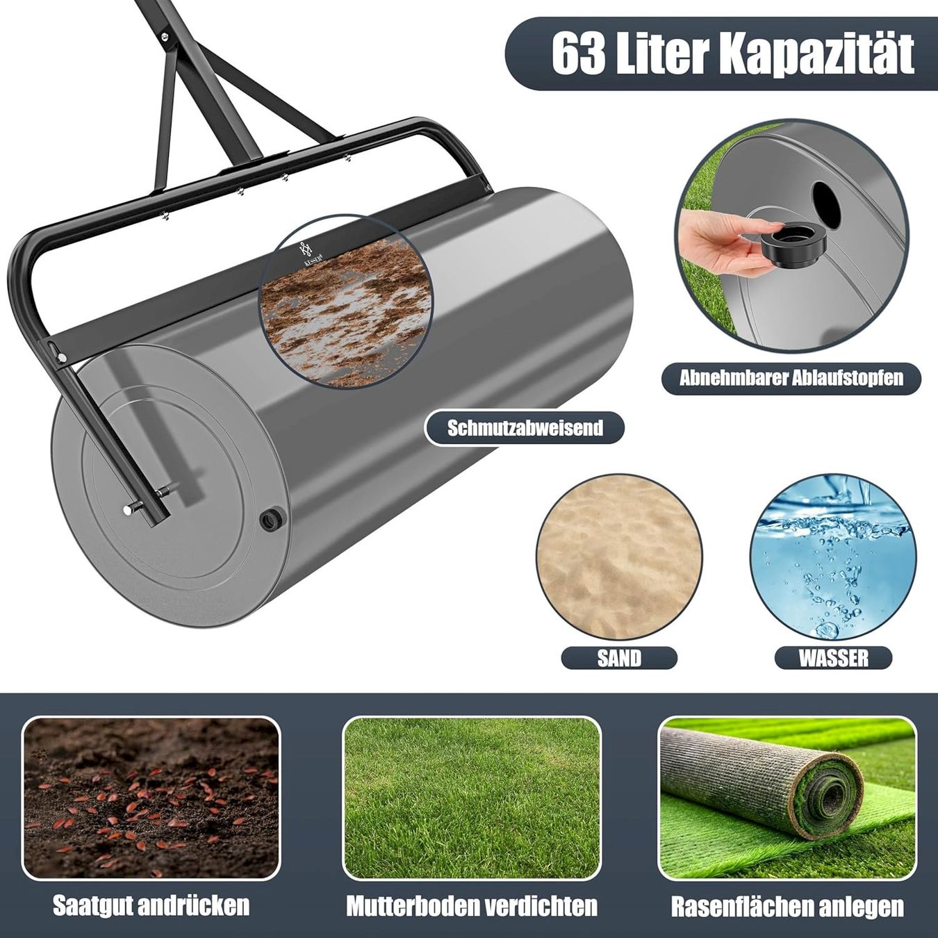 Appareils de traitement du sol: KESSER Rasenwalze 63l 99cm anthrazit – Neuf avec emballage d'origine à Bottighofen par zaap 3