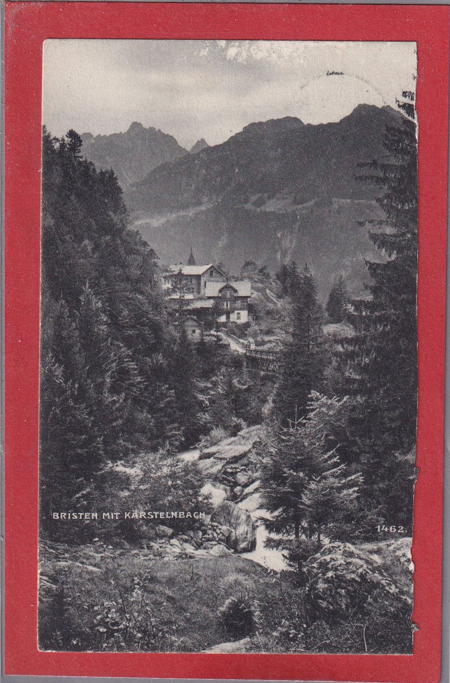 Cartoline postali: Bristen mit Kärstelnbach (GL) - 1908 – Usato da Orvin venduto da Pyaeschli