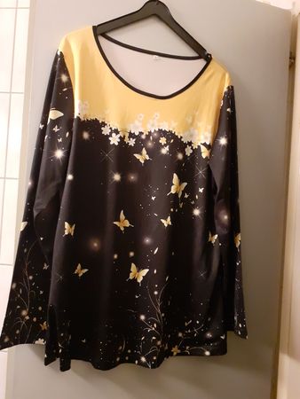 Damen Langarmshirt schwarz gelb mit Schmetterlingen M