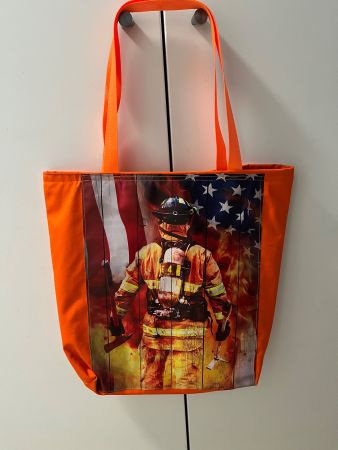 Orange Tragetasche mit Feuerwehrmann Motiv, Neu!