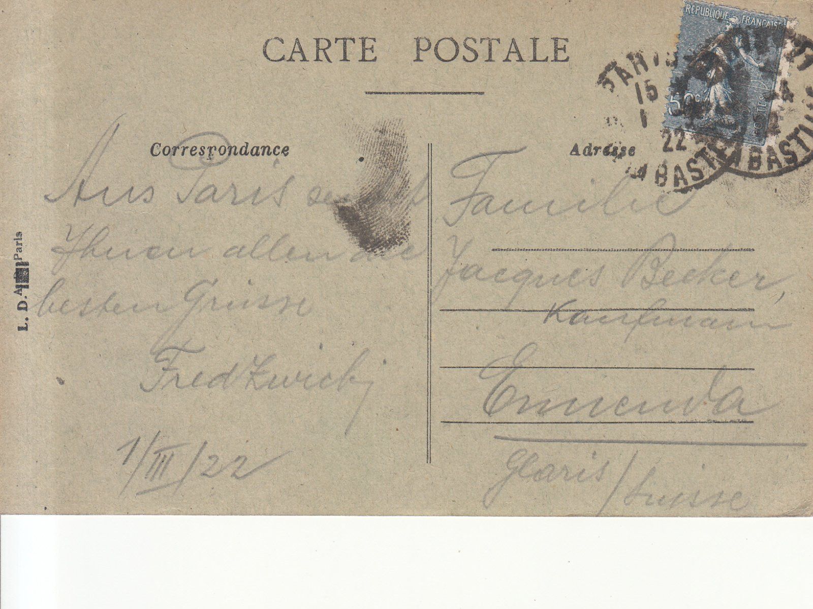 Cartoline postali: Paris 1922 – Usato da Bürglen TG venduto da StampGraf 1
