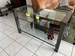 Meuble console design  inox, bronze & verre