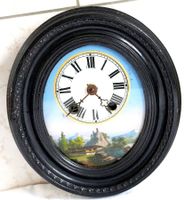 Schwarzwald-Uhr mit Email Zifferblatt und Hinterglasmalerei