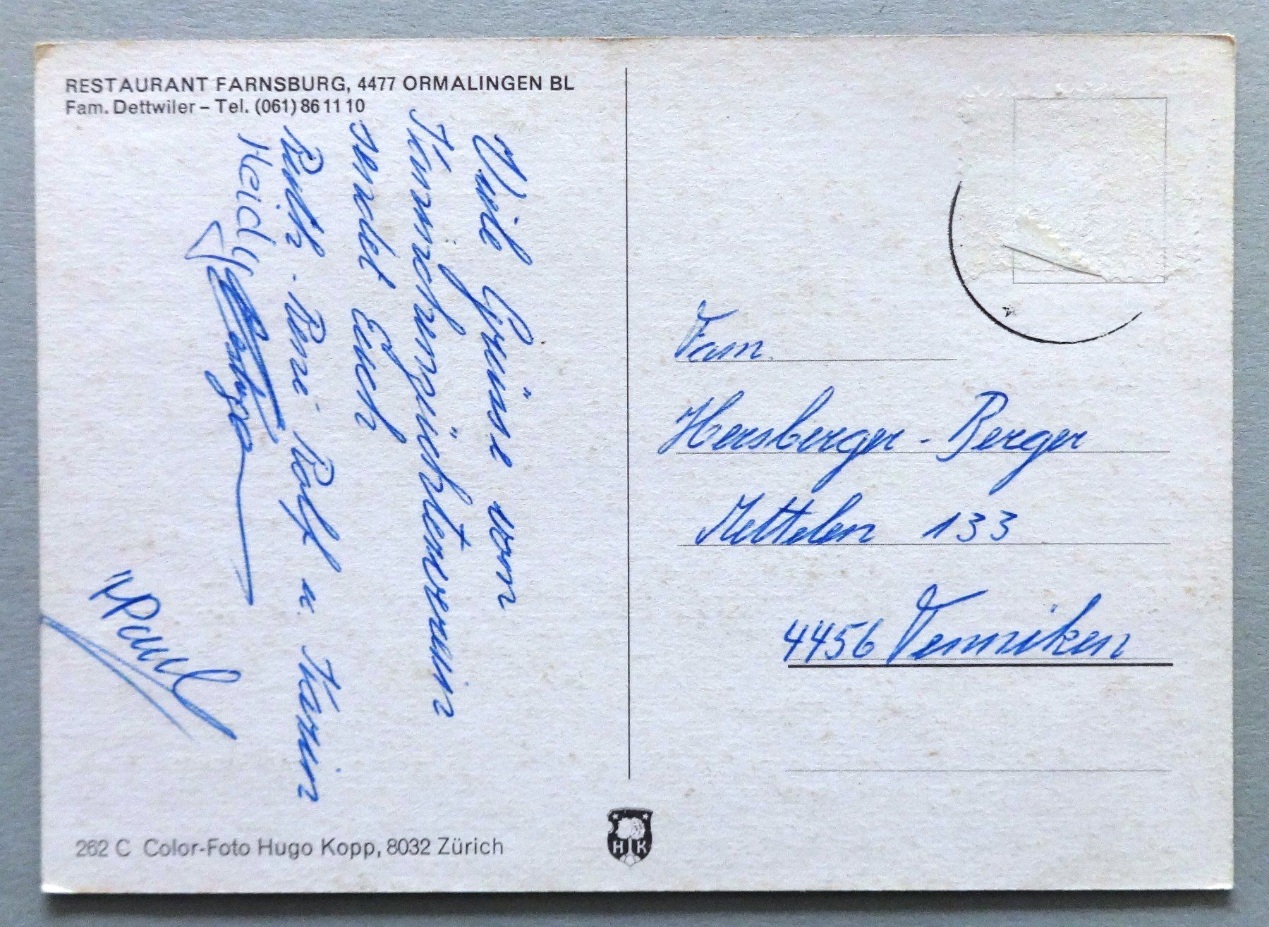 Cartes postales: Restaurant Farnsburg, Ormalingen – Défectueux à Fétigny par Billy2miny 1