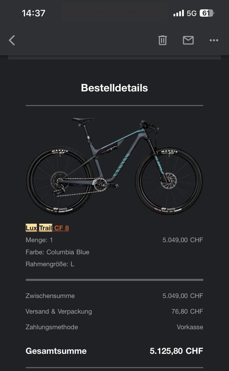 Canyon Biciclette: Canyon Lux Trail CF 8 Grösse L – Usato da Zürich venduto da Emil999 1