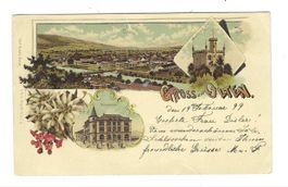 20.2.1899 3-Bildlitho Gruss us OLTEN/Gsamtbild,Post+Wartburg