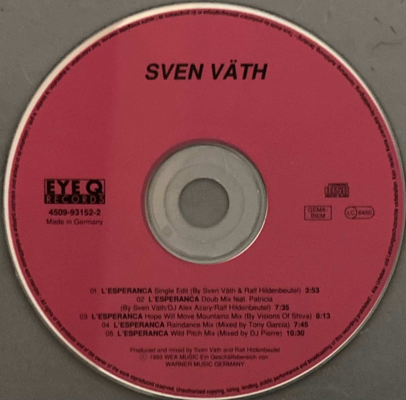 CD: SVEN VÄTH - L'ESPERANZA – Usato da Poliez-Pittet venduto da Newtown-Records 2