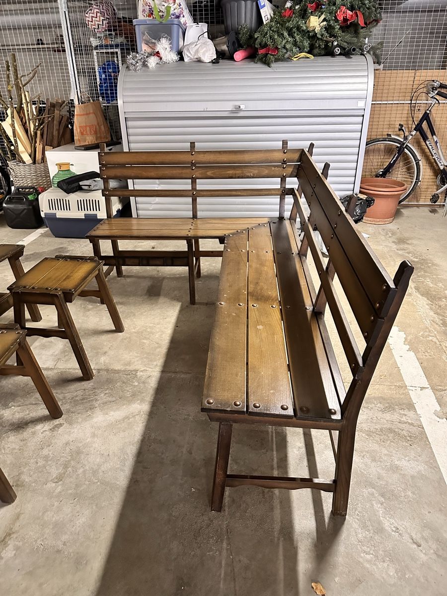 Panchine: Ensemble rustique: bancs, chaises et tabourets en bois – Usato da Yvonand venduto da spiffy1429 3