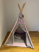 Süsses Kindertipi mit Kissen,Grau/Rosa