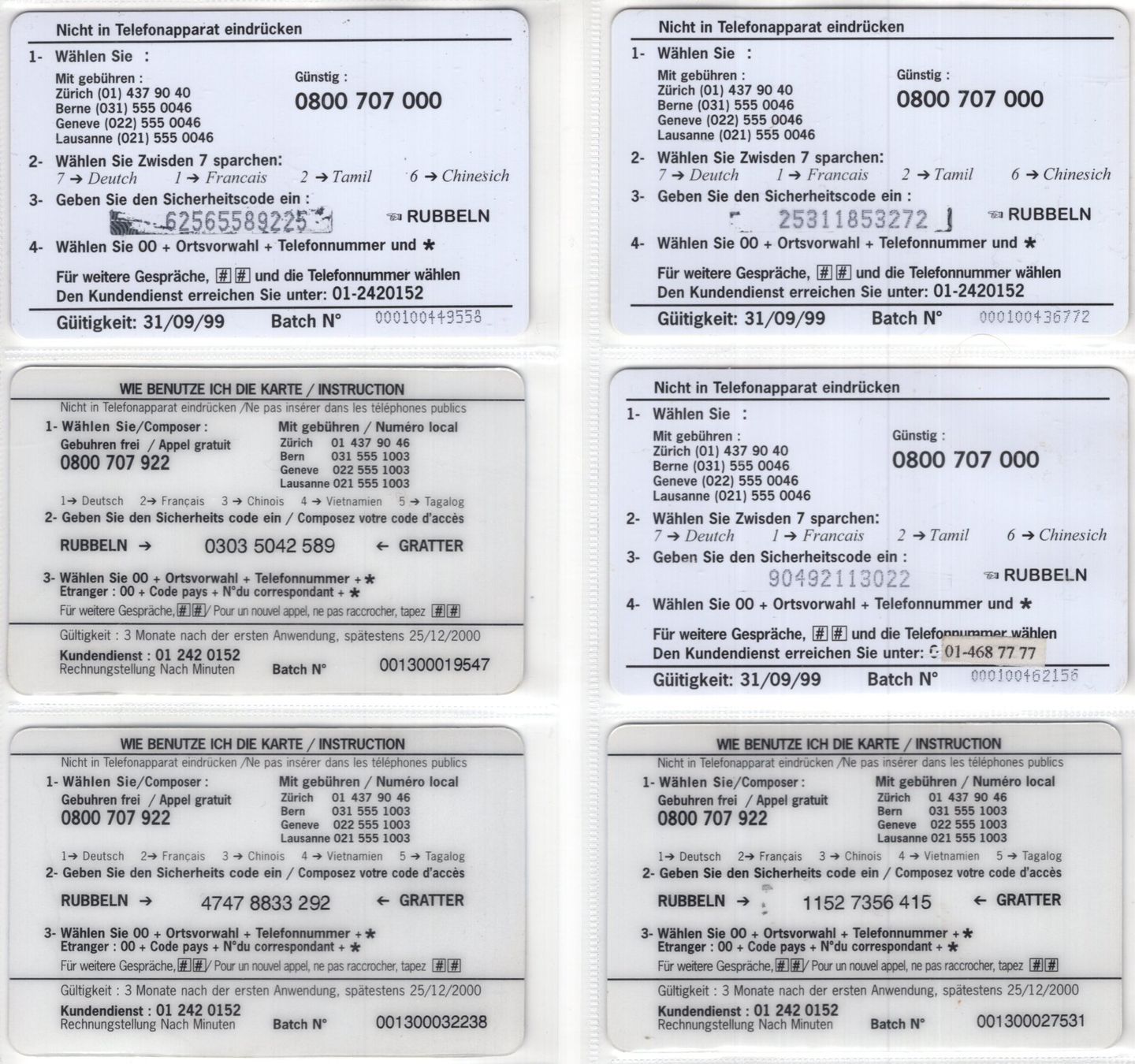 Schede telefoniche: ASIA - 6 seltene Schweizer Prepaid Telefonkarten – Usato da Eglisau venduto da Chperfins 1
