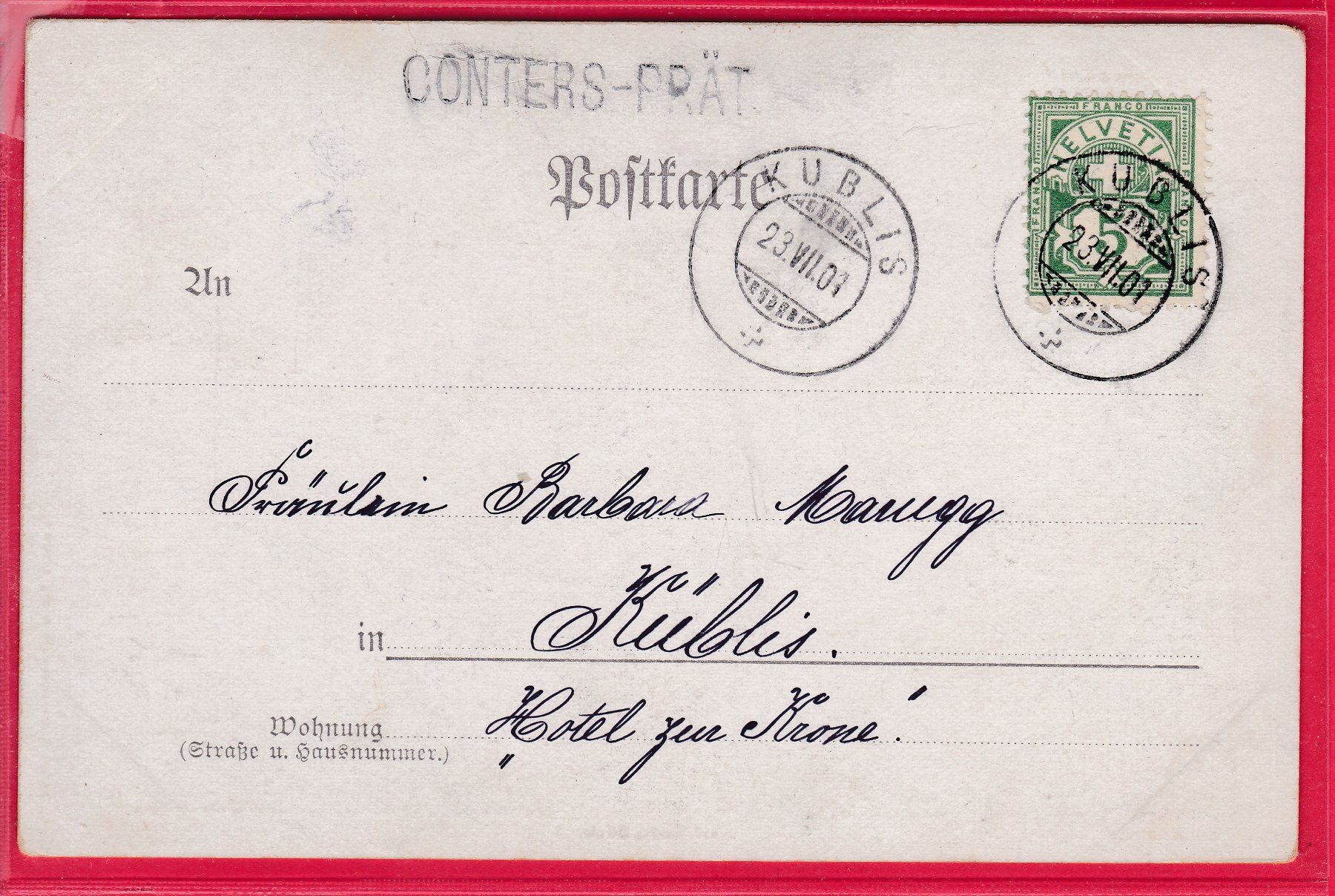 Cartoline postali: MAIMORGEN, 23.7.1901 – Usato da Oberrieden venduto da Gebirgsstelze 1