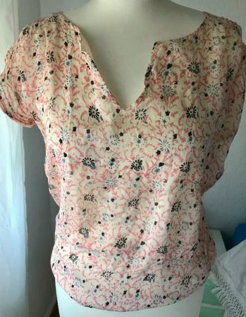 Seidenbluse, Bluse, Seidentop, cremeweiss, rosa, S 36