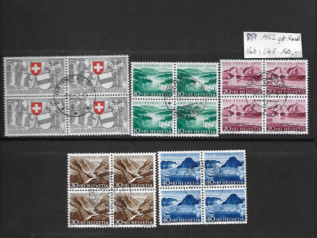 Tutti i francobolli: PP 1952 Viererblöcke gest. Kat: CHF 160.- – Usato da Basel venduto da Ilp