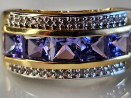 Tansanit  925 Silber Gold Edelstein Silberring Ring vg blau