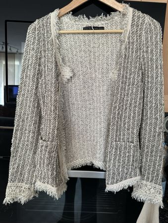 Gilet Zara style tweed dentelle franges S