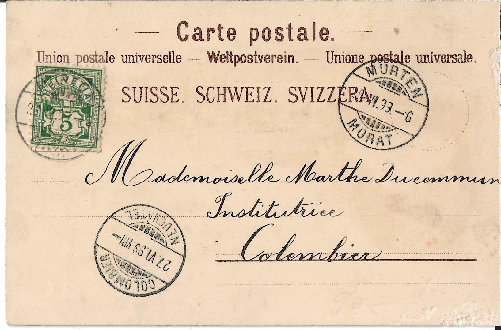 Ansichtskarten: Karte Murten 1899 – Gebraucht aus Zürich von Philacat11 1