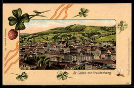 AK St. Gallen, Ortsansicht mit Freudenberg mit Passepartoutr