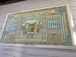 Banknote Marokko 100 Francs 1943 Banque d Etat du Maroc