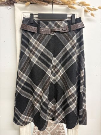 neuer Gerry Weber Rock kariert mit Gürtel grau braun 38