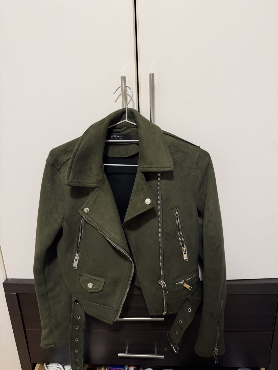 Zara Giacche: Damen Kunstlederjacke Zara Khaki – Usato da Basel venduto da sid_dem