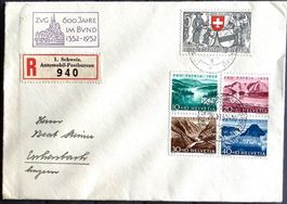 1952 Pro Patria R- Satzbrief nach Eschenbach Zug 600 J.Bund