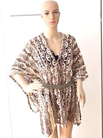 Gehäkelter Sommer Poncho, Häkelponcho, Beige Braun, Neu!