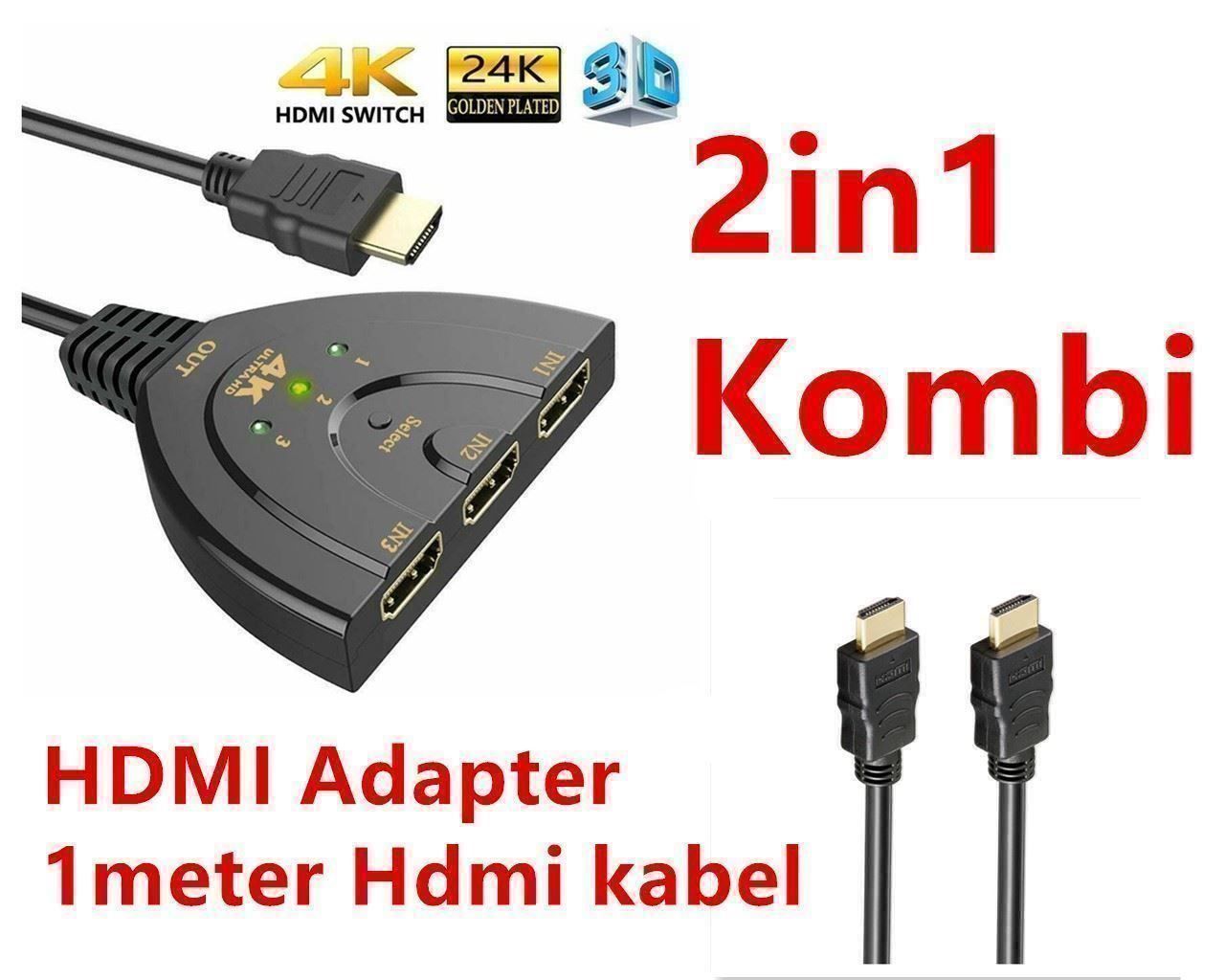 Cavi: 1M kabel + HDMI 3in1 Splitter Verteiler – Nuovo (secondo la descrizione) da Kirchdorf AG venduto da Apost008 1