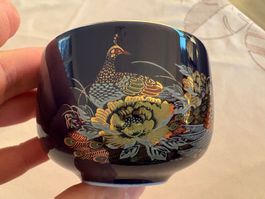 Tasse à thé japonaise vintage bleu paon et fleurs dorées