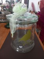 Wow: Grosse glas Bonbonier mit Vogel Deko/ Vintage Shabby