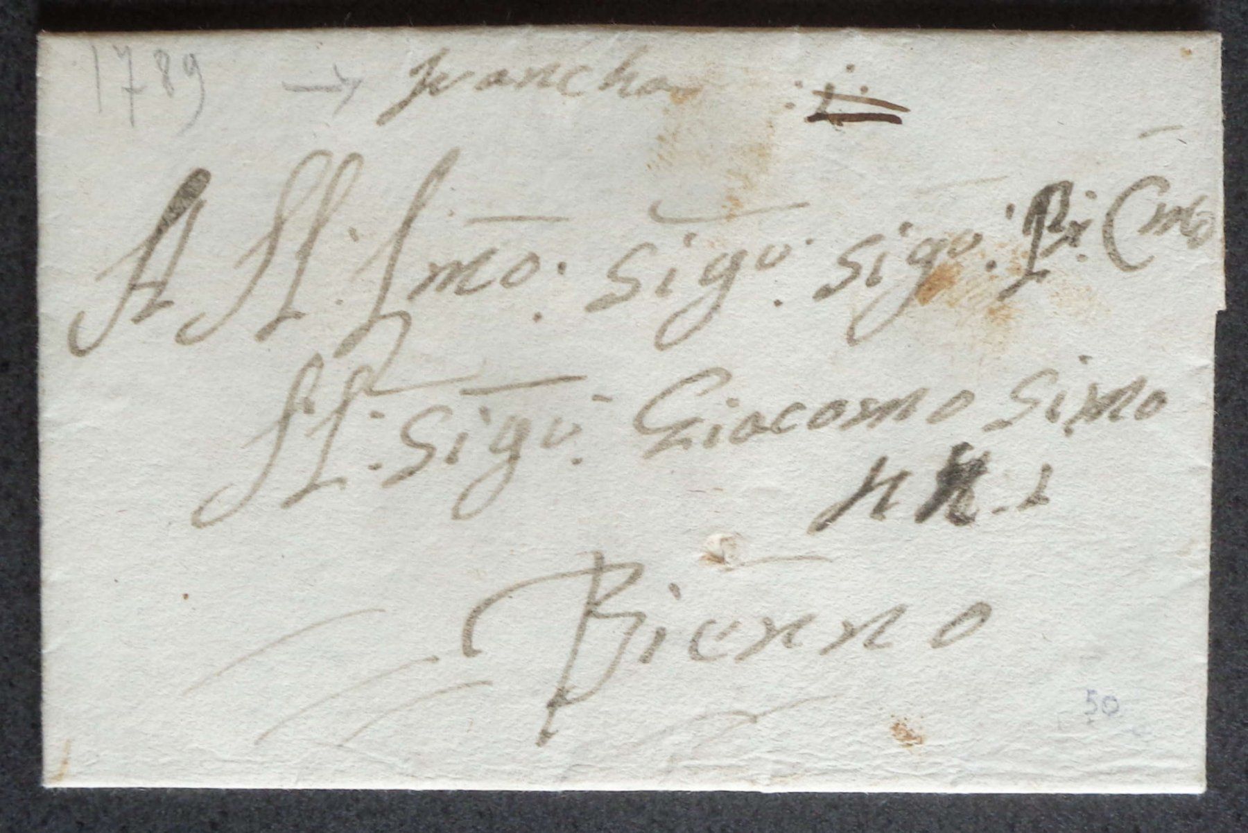 Tous les timbres: 1789: Lettera verso BIENNO – D'occasion à Le Locle par timbrettino